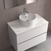 Lavabo de posar LISBOA sin sifón ni desagüe clicker PORCELANA BLANCA Ø 360 x 140 mm - BañoClick